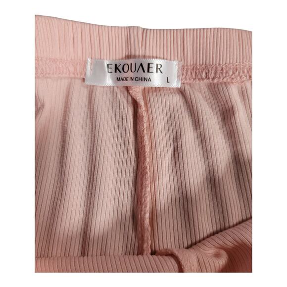 Ekouaer Pink Ribbed Pajama Set Tank Top & Shorts‎ Soft Sleepwear Women’s L NWT - Picture 4 of 11